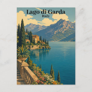 Cartão Postal Belo Lago di Garda Itália Lago Italiano Vintage