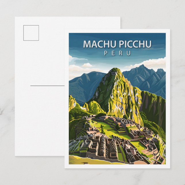 Cartão Postal Belo lugar Machu Picchu Illustração Viagem (Frente/Verso)