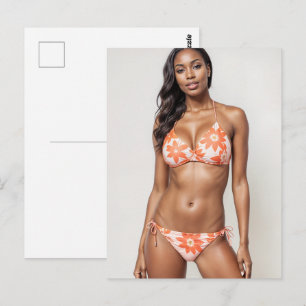 Cartão Postal Belo Modelo Africano Bikini Em Peach