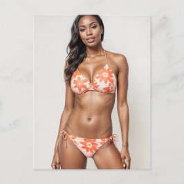 Cartão Postal Belo Modelo Africano Bikini Em Peach