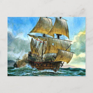 Cartão Postal belo navio com quatro mastros