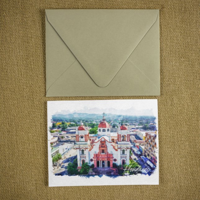 Cartão Postal Belo Panorama de Honduras (tunisia watercolor travel postcard)