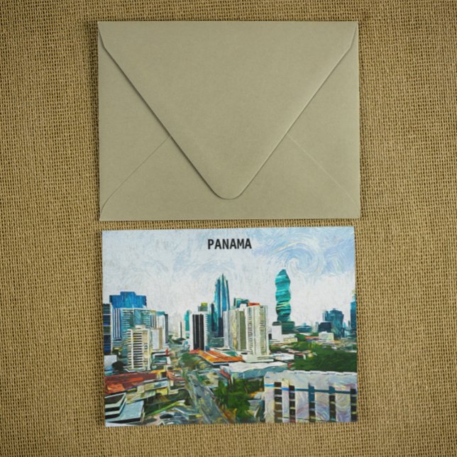 Cartão Postal Belo poço de óleo da cidade do Panamá (Panama city oil paint illustration)