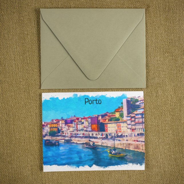 Cartão Postal Belo Porto Portugal Panorama Ver Aquarela (Porto Portugal panorama view postcard)