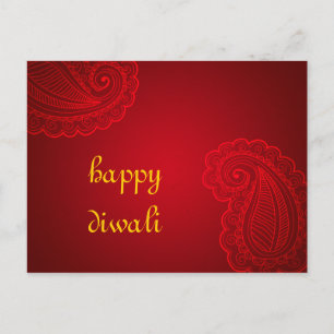 Cartão Postal Belo Red Paisley Floral Design Happy Diwali