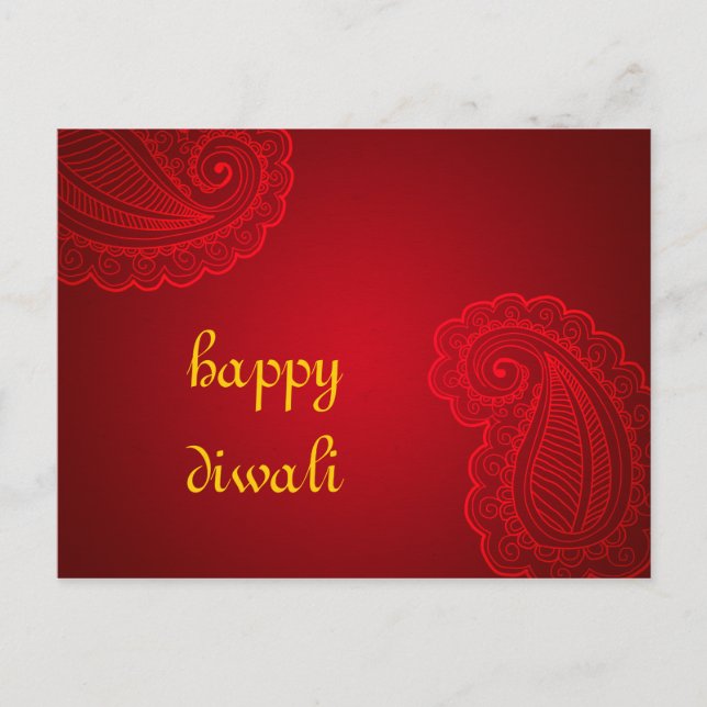 Cartão Postal Belo Red Paisley Floral Design Happy Diwali (Frente)