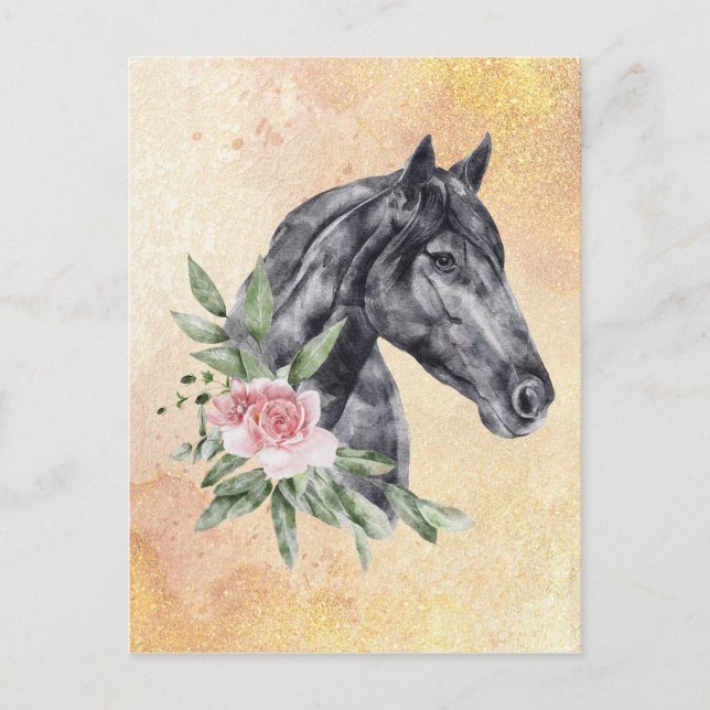 Cartão Postal Belo Retrato de Cabeça de Cavalo Aquarela (Frente)