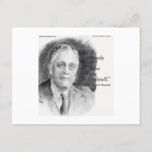 Cartão Postal Belo Retrato de FDR e Citação de Temer a Si Mesmo