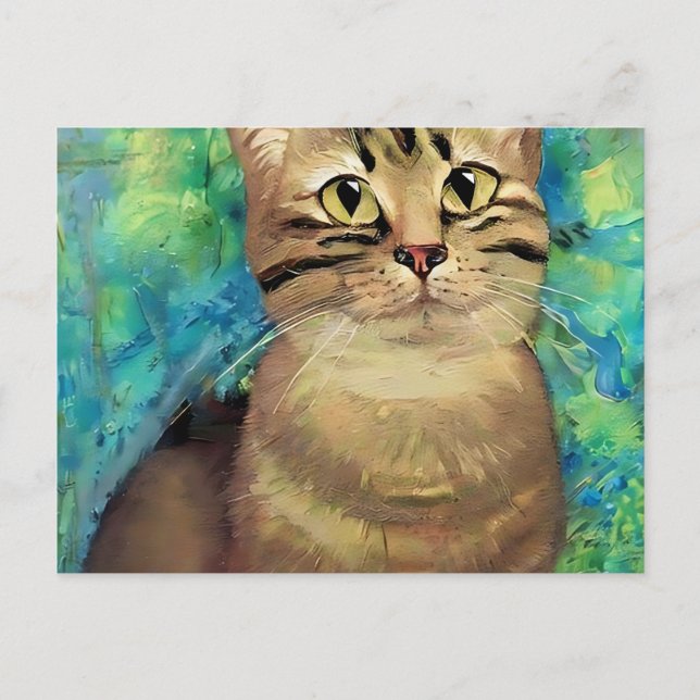 Cartão Postal belo retrato de gato em estilo clássico de arte le (Frente)