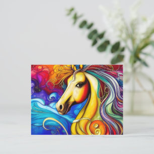 Cartão Postal Belo Retrato do Cavalo Arco-Íris