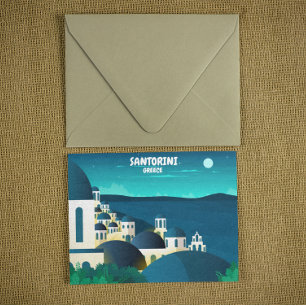 Cartão Postal Belo Santorini na Grécia Noturna