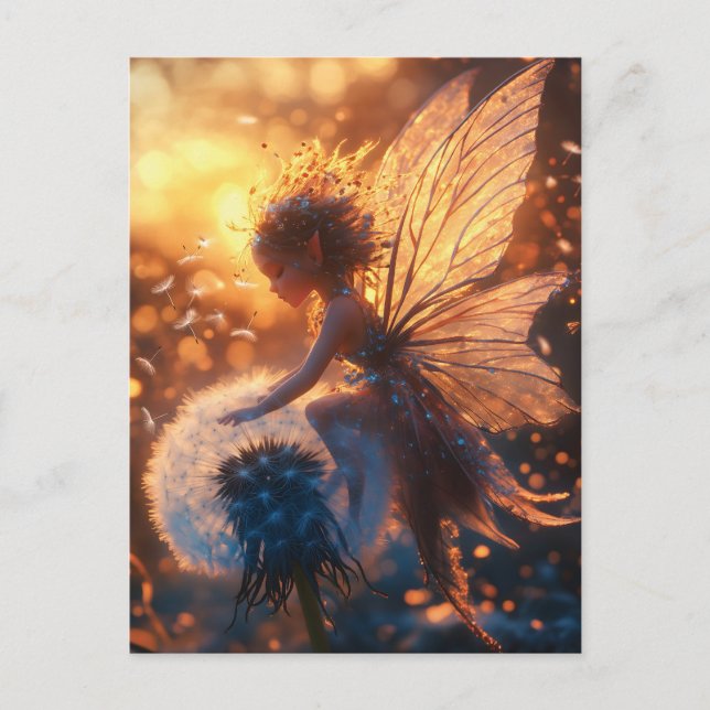 Cartão Postal Belo Sol Fada com Dandelion (Frente)