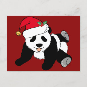 Cartão Postal Belo Urso de Panda de Natal em Vermelho Santa Hat