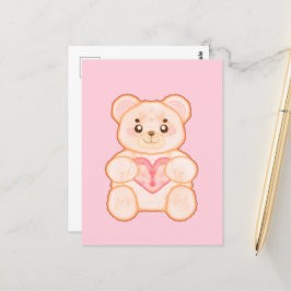 Cartão Postal Belo Urso Dia de os namorados Com Coração Vermelho