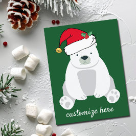 Cartão Postal Belo Urso Polar de Natal em Santa Hat Verde