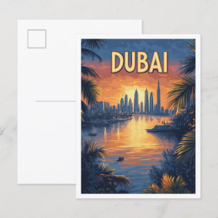 Cartão Postal Belo Viagem de Ilustração de Dubai Vintage