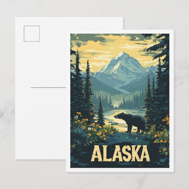 Cartão Postal Belo Viagem de Ilustração do Urso do Alasca (Frente/Verso)