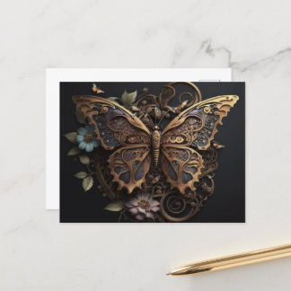 Cartão Postal Belo Vintage Flores Steampunk Butterfly