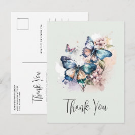 Cartão Postal Belos Borboletas e Flores Obrigado