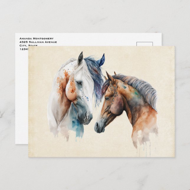 Cartão Postal Belos Cavalos Estilo Boho Ocidental (Frente/Verso)