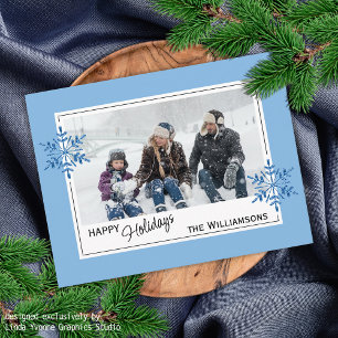 Cartão Postal Belos Faux Glitter Flocos De Neve Em Azul Claro