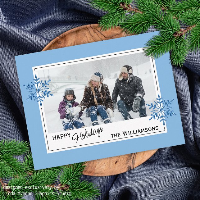 Cartão Postal Belos Faux Glitter Flocos De Neve Em Azul Claro (Criador carregado)