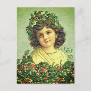 Cartão Postal Belos Natais vintages Holly e Ivy Girl