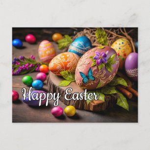 Cartão Postal Belos Ovos de Páscoa Decorativos Festivos