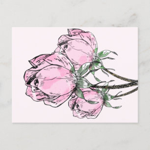 Cartão Postal Belos Rosas de Mão Rosa Desenhados