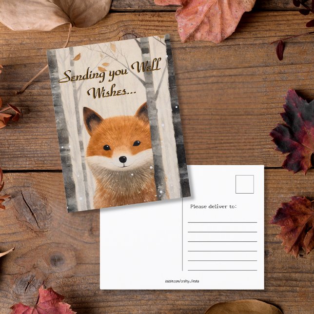 Cartão Postal Bem Desejo Floresta de Queda Sagrada (Well Wishes Whimsical Fall Forest Fox Postcard)