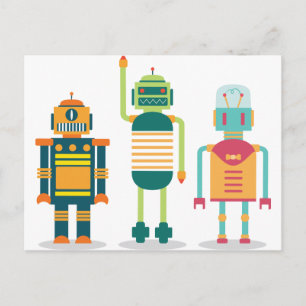 Cartão Postal Bem-vinda do grupo de robôs de cartoon