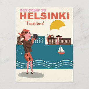 Cartão Postal Bem-vindo a Helsinque pôster de viagem vintage Fin