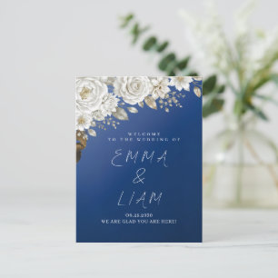 Cartão Postal Bem-vindo ao Casamento Rosa Branca Azul Naval Eleg