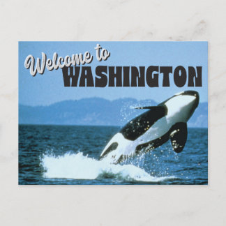 Cartão Postal Bem-vindo ao Estado de Washington com Orca Whale