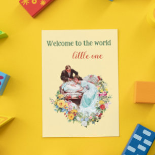 Cartão Postal Bem-vindo ao mundo Yellow Floral Vintage Baby