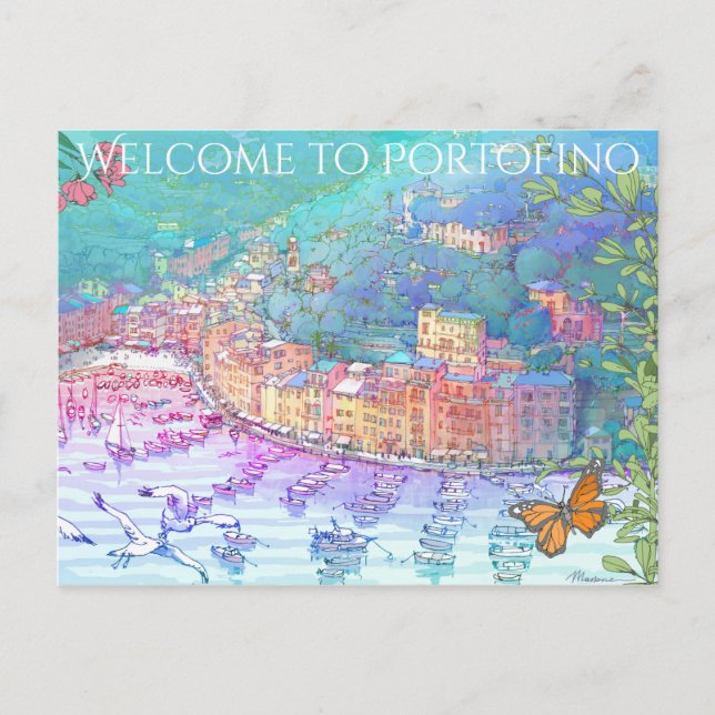 Cartão Postal Bem-vindo ao portofino (Frente)