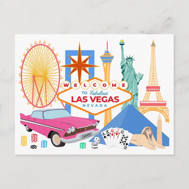 Cartão Postal Bem-vindo ao turista viagem de Las Vegas (Frente)