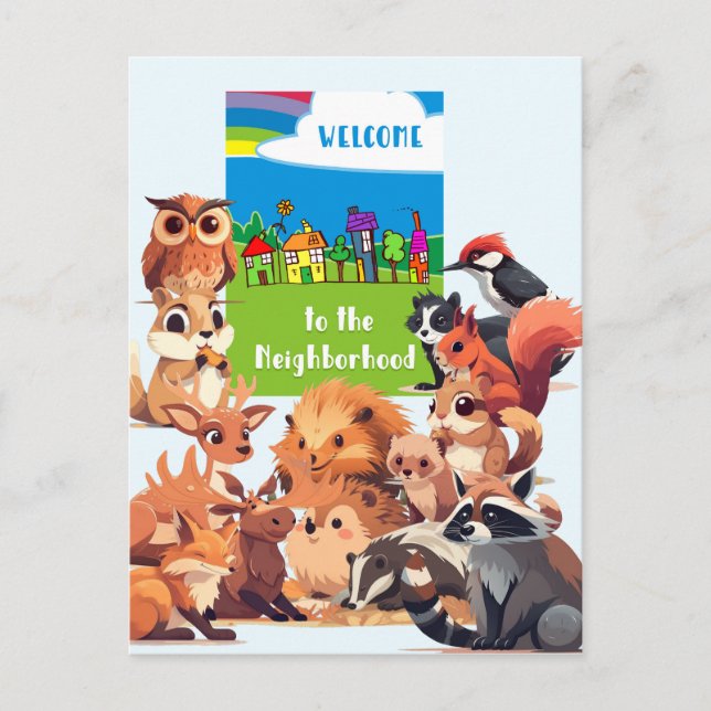Cartão Postal Bem-vindo aos Animais da Floresta da Vizinhança  (Frente)