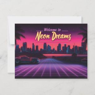 Cartão Postal Bem-vindo aos Sonhos Neon - paisagem urbana de ond