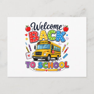 Cartão Postal Bem-vindo de Volta ao Ônibus Escolar Camisetas Pri