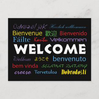 Cartão Postal Bem-vindo em muitos idiomas coloridos