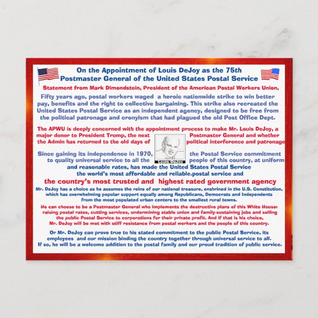 Cartão Postal Bem-vindo Louis DeJoy ao USPS#108 (Frente)