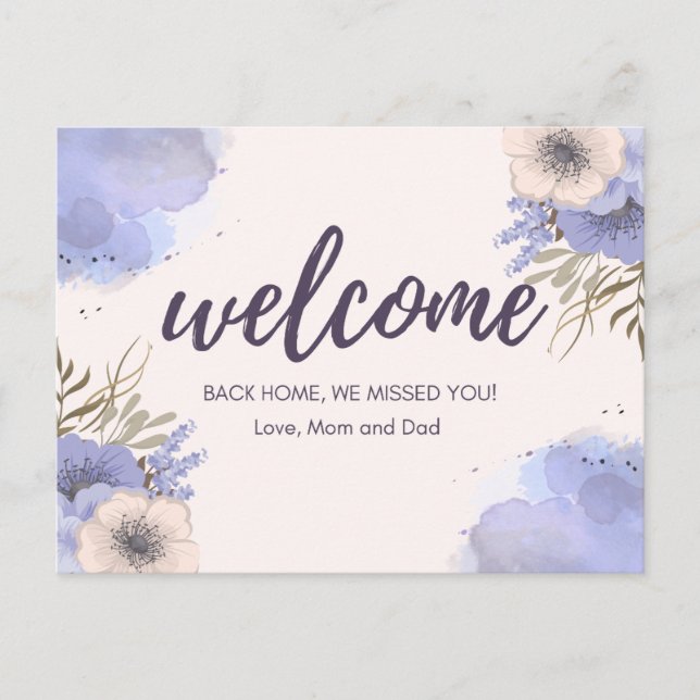 Cartão Postal Bem-vindos de volta para casa mãe e pai (Frente)