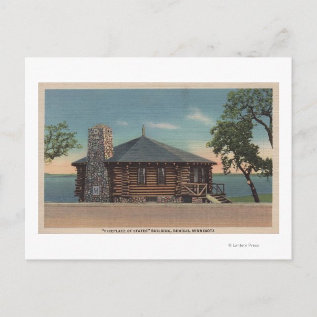 Cartão Postal Bemidji, MN - Vista da Lareira dos Estados Bldg (Frente)