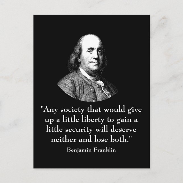 Cartão Postal Ben Franklin e citações (Frente)