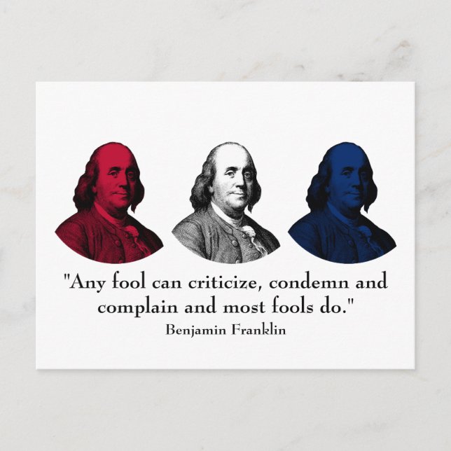 Cartão Postal Ben Franklin e Cotação - Vermelho, Branco e Azul (Frente)