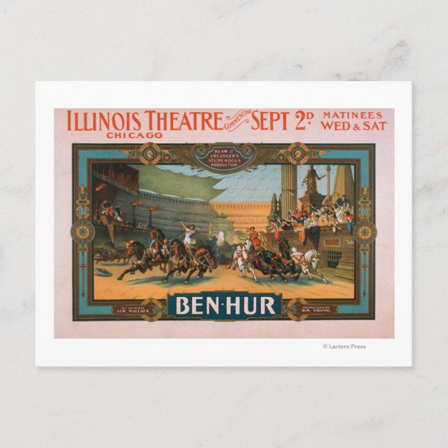 Cartão Postal Ben-Hur no Poster do Teatro de Illinois em Chicago (Frente)