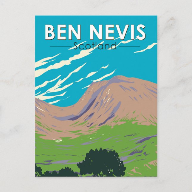 Cartão Postal Ben Nevis Scotland Viagem Art Vintage (Frente)