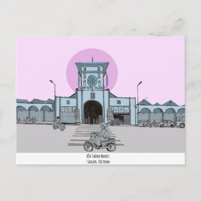 Cartão Postal Ben Thanh Market Saigon Vietnam Ilustração (Frente)