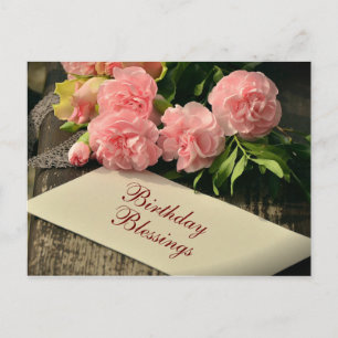 Cartão Postal Bênçãos de Aniversário Inspiradoras, Rosas Rosa